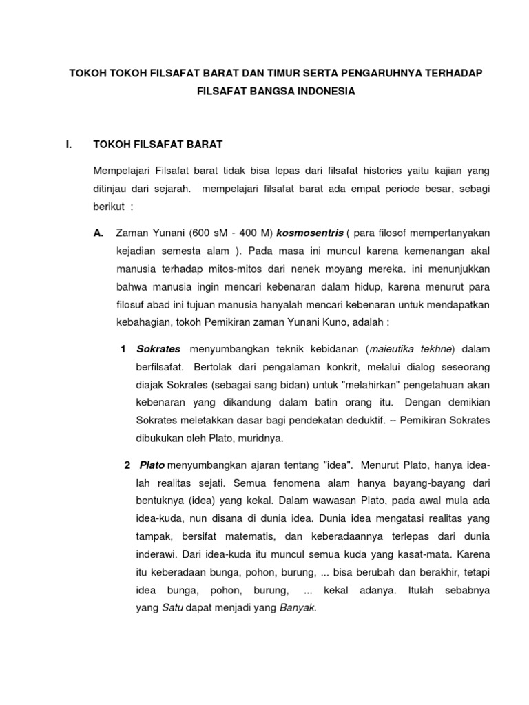 Tokoh Tokoh Filsafat Barat Dan Timur Serta Pengaruhnya Terhadap Filsafat Bangsa Indonesia