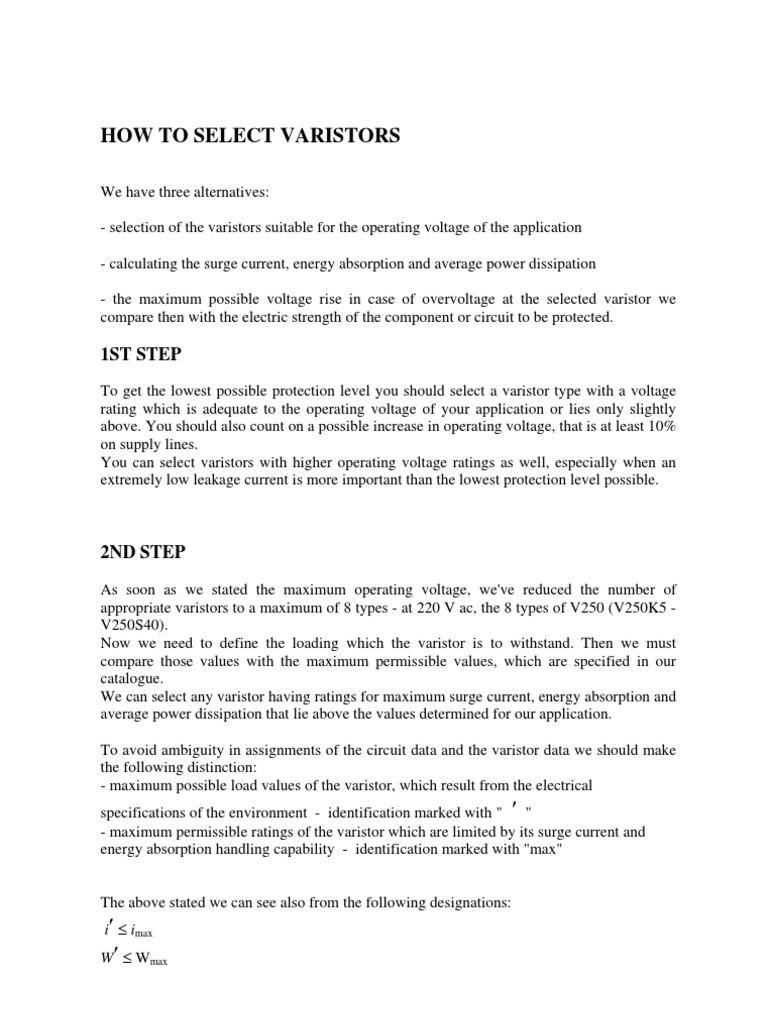  How To Select Varistors PDF Electric Current Electrical