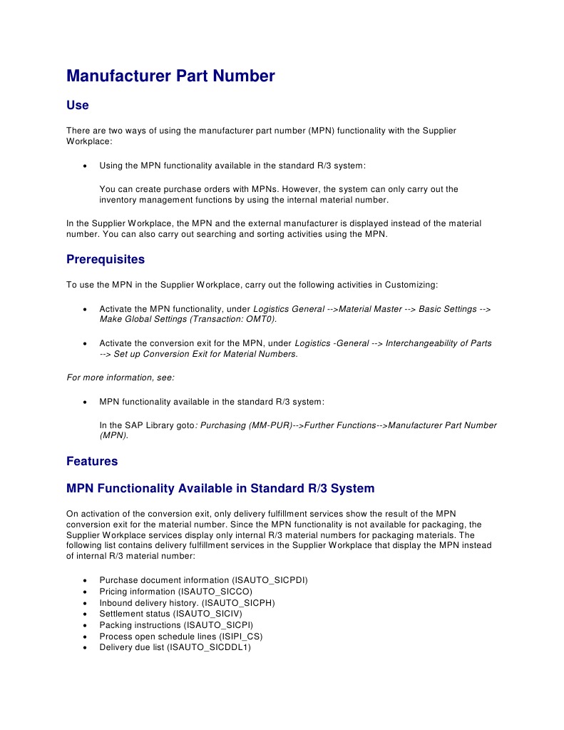 Manufacturer Part Number Logistics Business