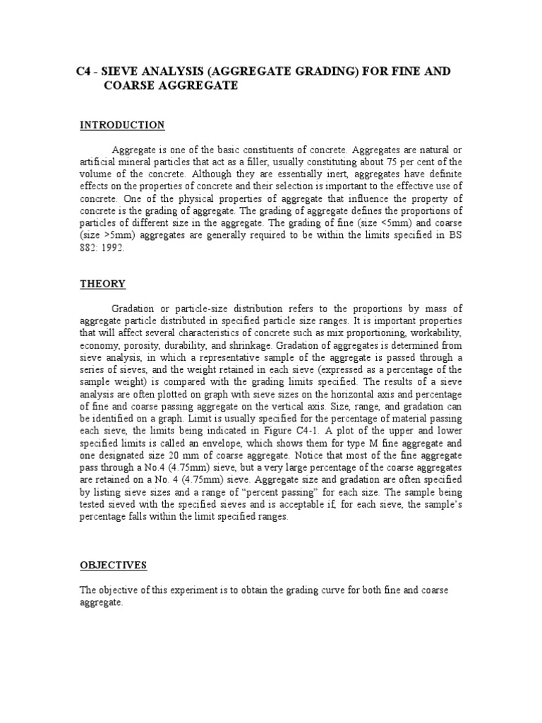C4 Sieve Analysis (Aggregate Grading) for Fine and Coarse Aggregate