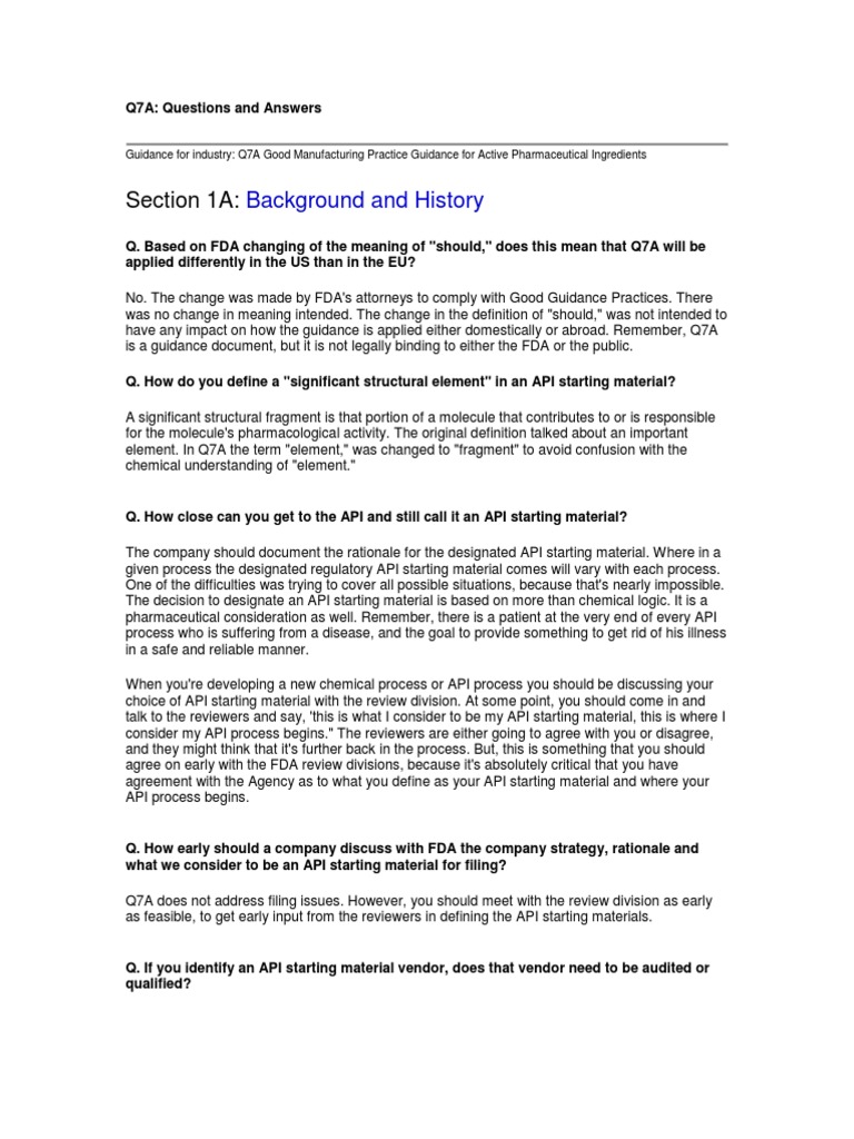 Q7A GMP Guidance for Active Ingredients | PDF | Industries | Pharmaceutical