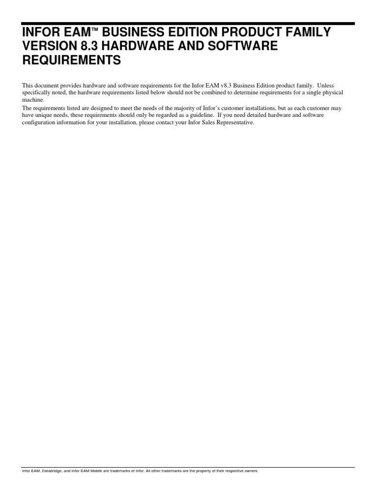 Infor Eam Business Edition Product Family Version 8.3 Hardware and ...
