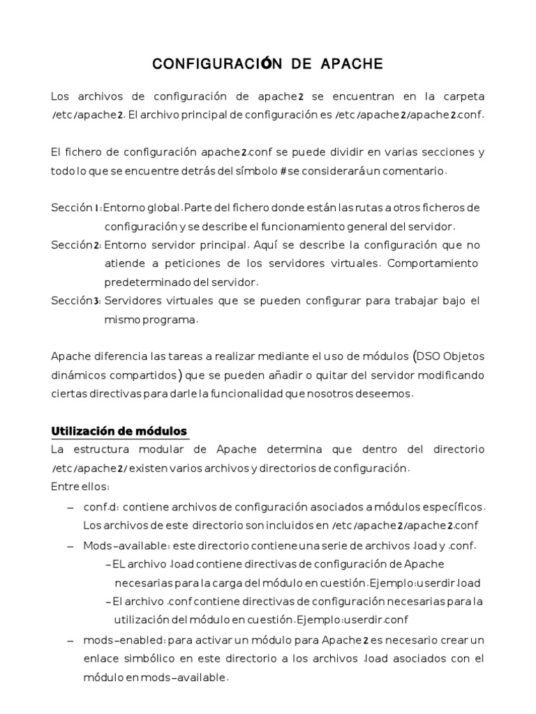 Configuración de Apache: Guía Completa | PDF | Servidor HTTP Apache ...