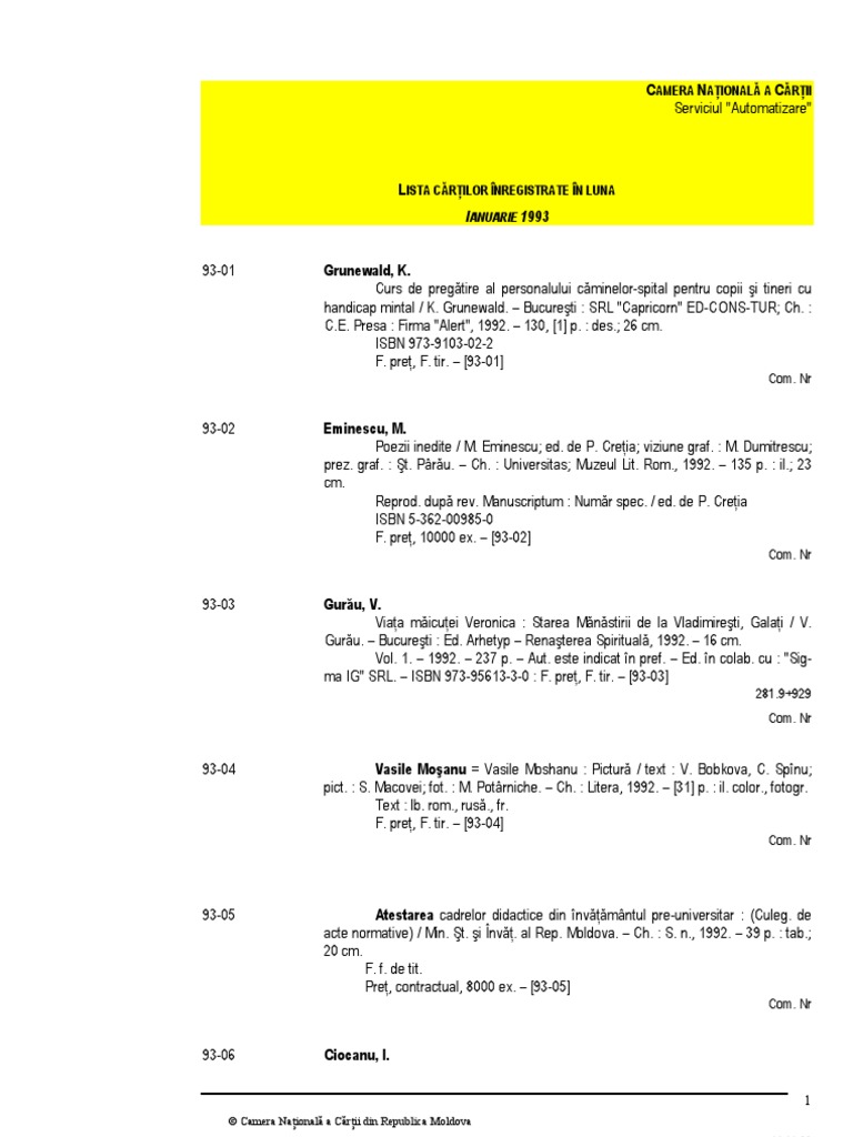 Lista Carte 1993 | PDF