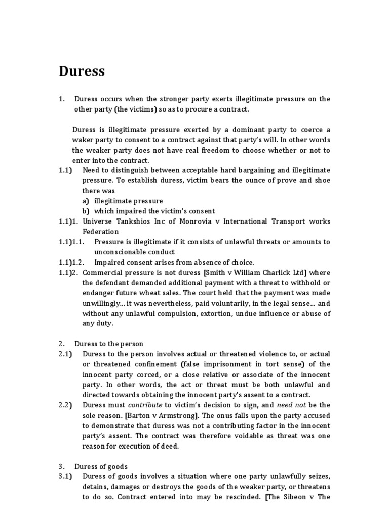Duress Contract Law Comparative Law Free 30day Trial Scribd