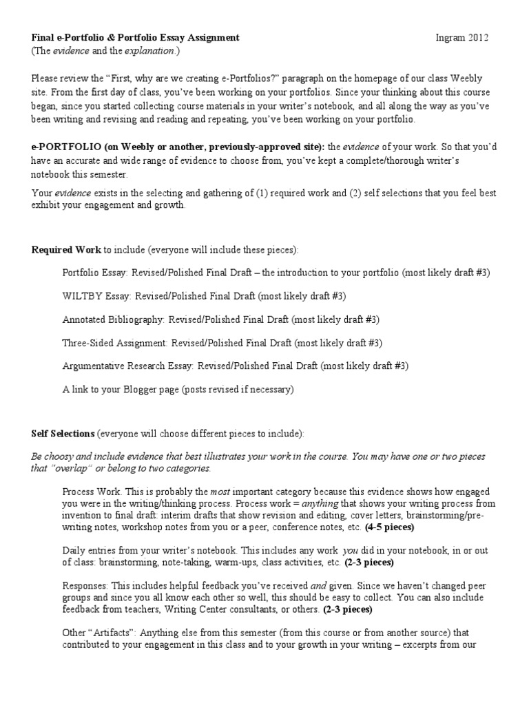 Student e-Portfolio Guide | PDF | Essays | Risk