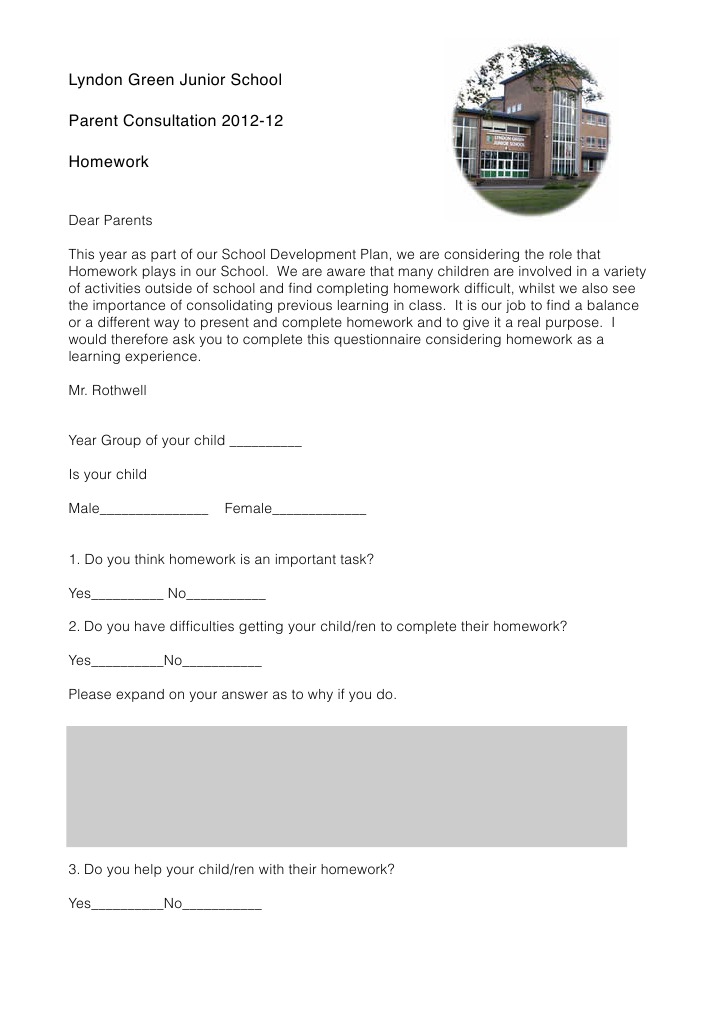 Lyndon Green School Homework Survey 2012 | PDF | Wellness