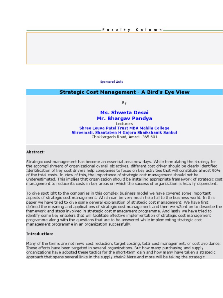 Strategic Cost Management Framework | PDF | Supply Chain | Strategic ...