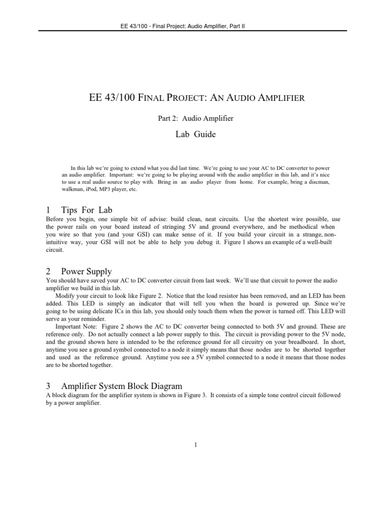 Ee 43 P 1: A A A EE 43/100 F P: A A A: Roject N Udio Mplifier Inal ...
