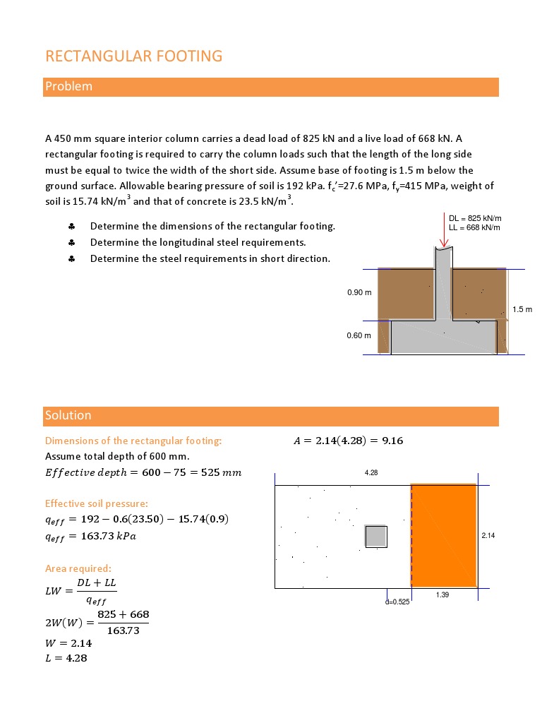 Rectangular Footing Sample Problem Structural Load Pascal (Unit)
