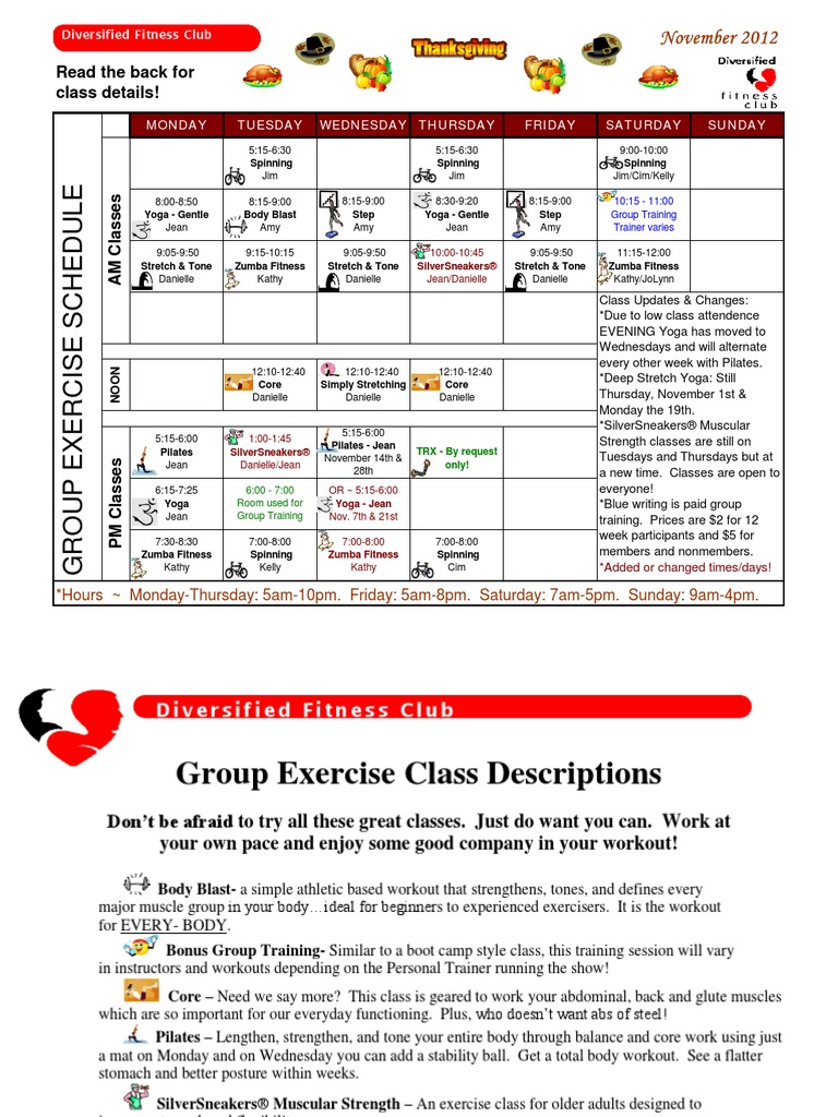 November 2012 Group Fitness Schedule | PDF | Physical Fitness | Aerobic ...