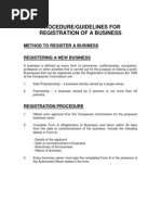 Procedure/Guidelines For Registration of A Business