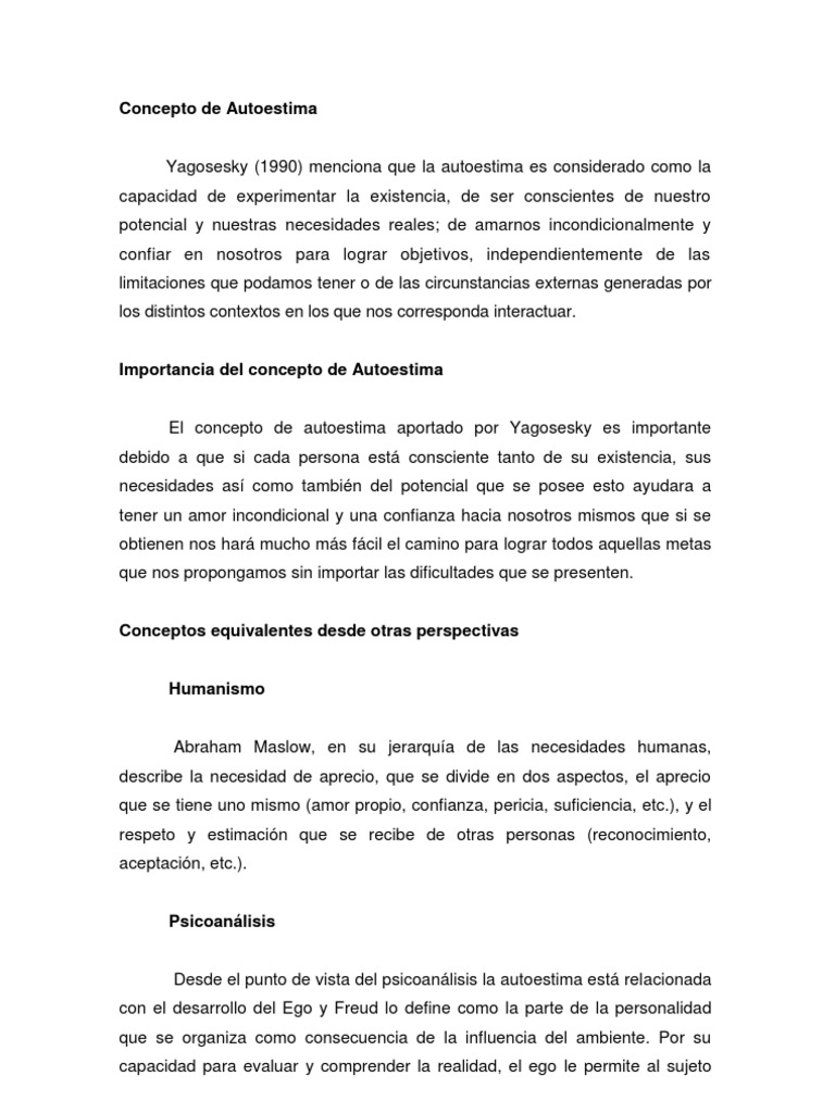 Concepto y Perspectivas de Autoestima | PDF | Autoestima | Conceptos ...