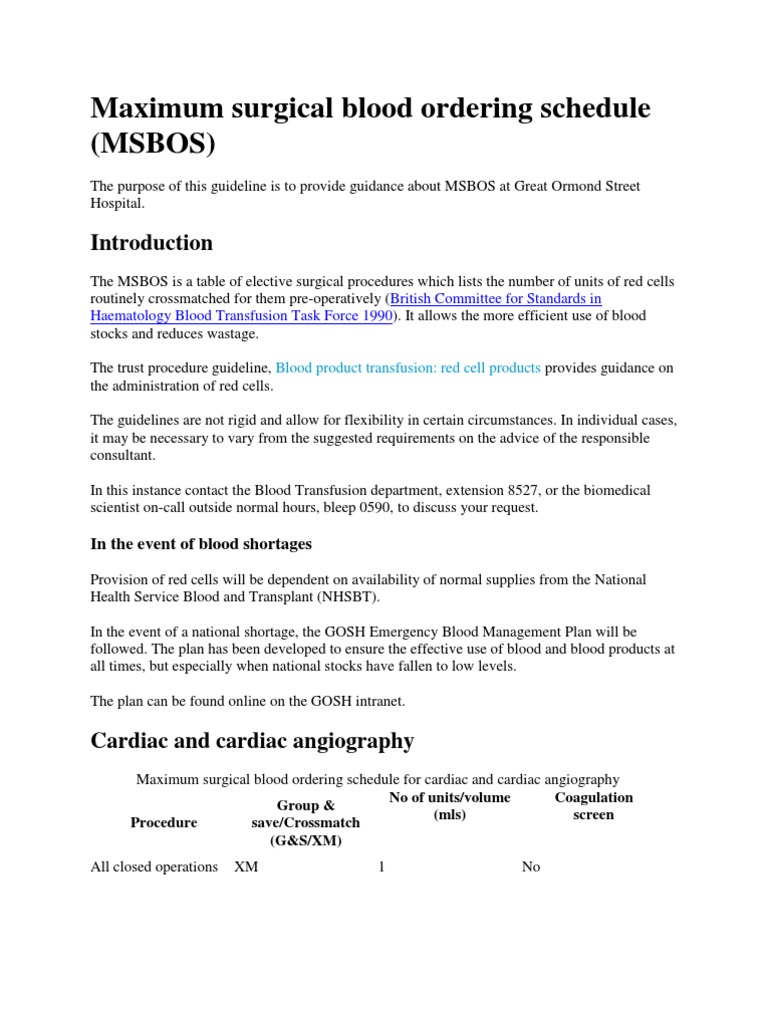 MSBOS Guidelines for Surgical Blood Use | PDF | Blood Transfusion ...