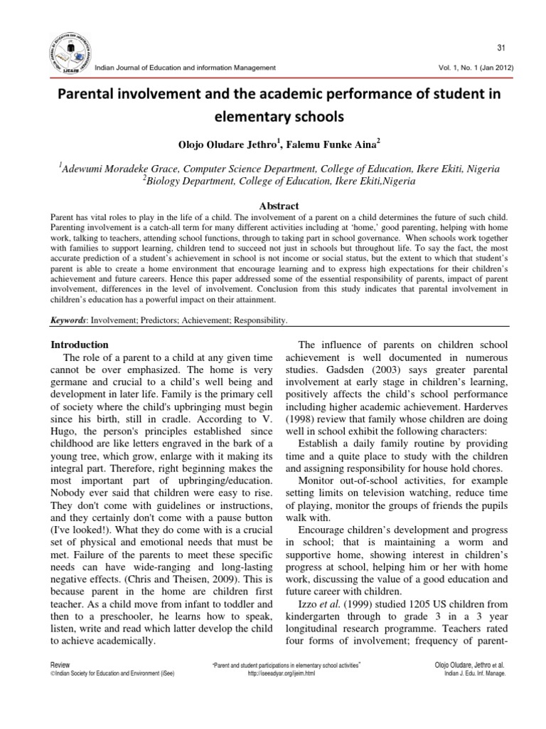 Parental Involvement and The Academic Performance of Student in ...
