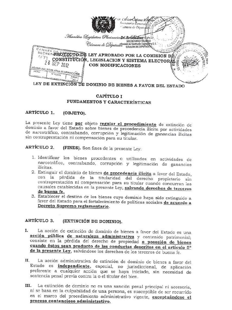 Proyecto - Ley de Extincion de Dominio de Bienes en Favor Del Estado ...