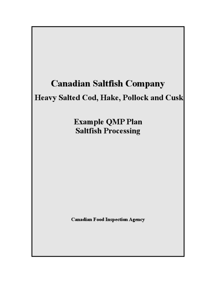 Canadian Saltfish QMP Plan Overview | PDF | Food Safety | Packaging And ...