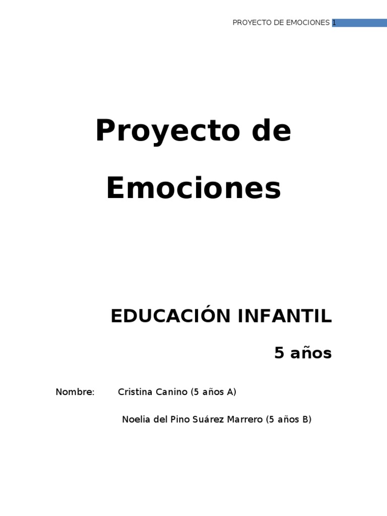 Proyecto de Emociones en Educación Infantil | PDF | Las emociones ...