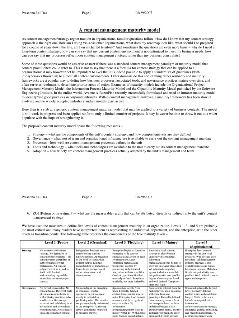 Article - Content Management Maturity Model | PDF | Metadata | Business ...