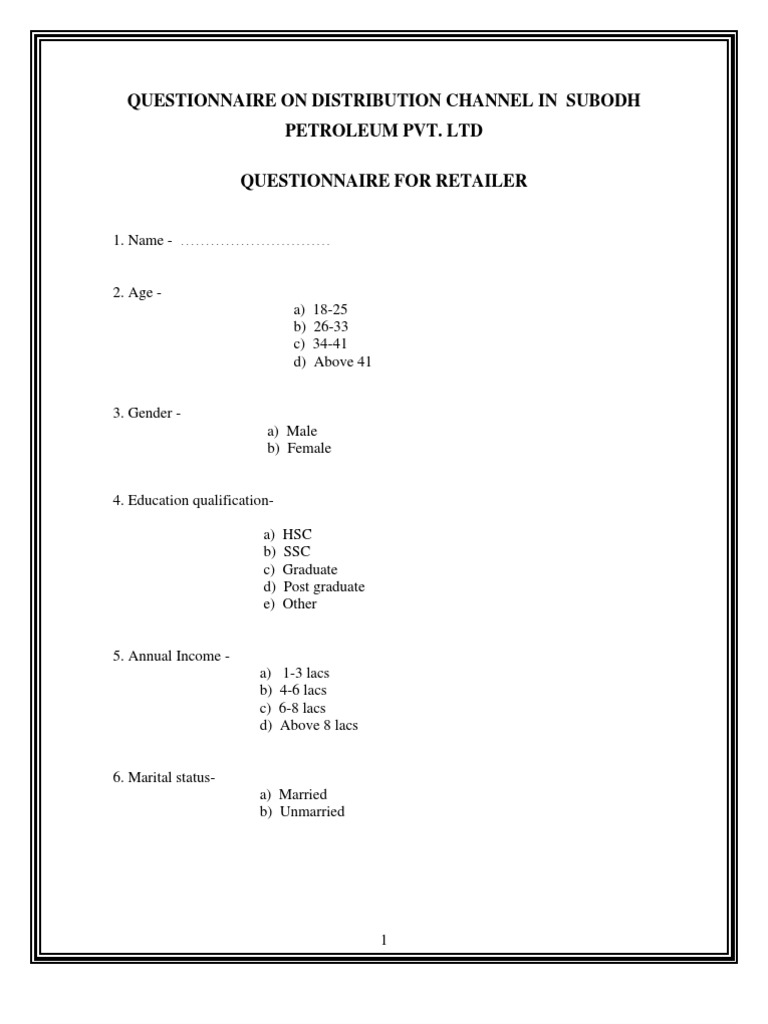 Retailer Distribution Channel Survey | PDF