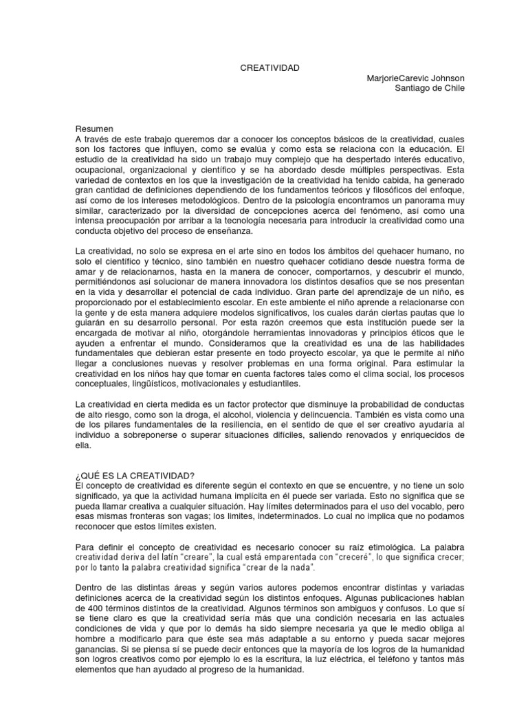 CREATIVIDAD | PDF | Creatividad | Sicología