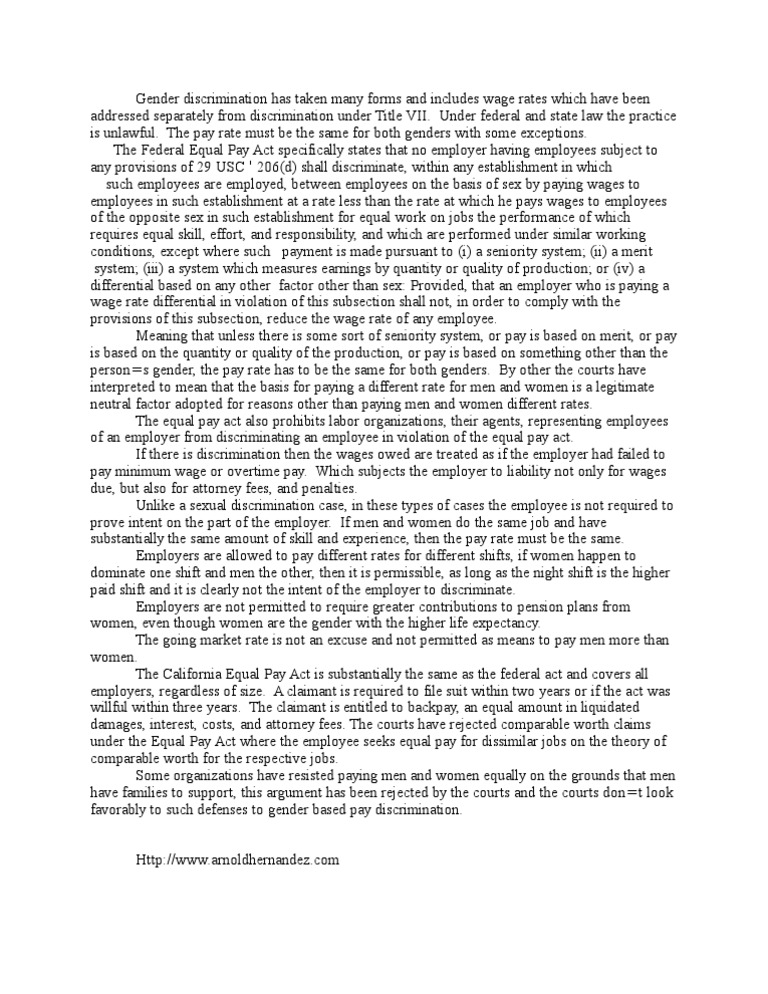 A Primer On The Equal Pay Act | PDF | Equal Pay For Equal Work | Labor