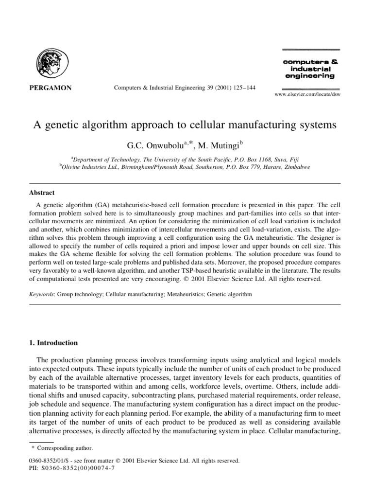 A Genetic Algorithm Approach To Cellular Manufacturing Systems | PDF