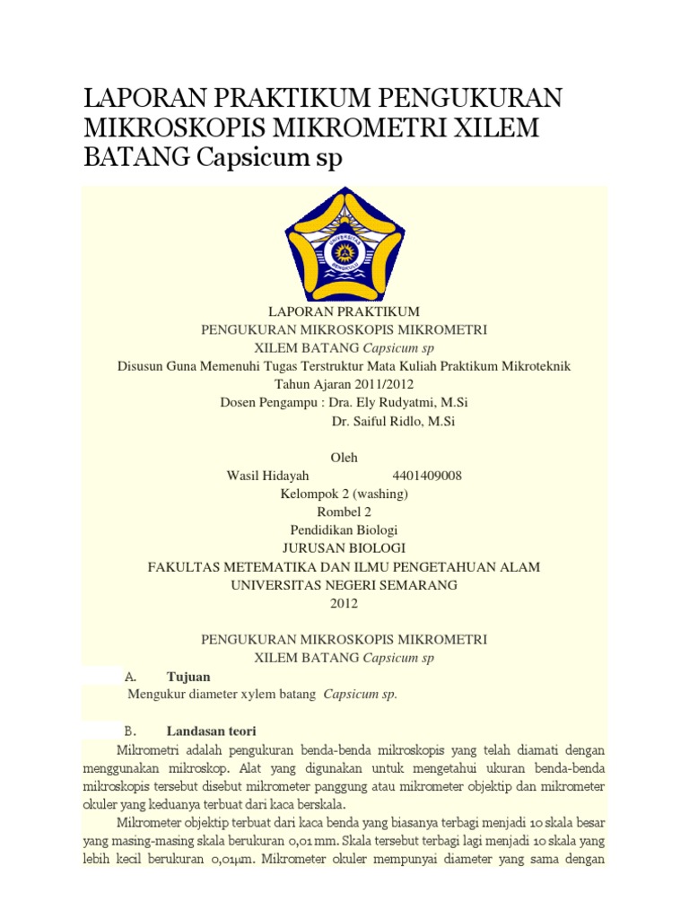 Laporan Praktikum Pengukuran Mikroskopis Mikrometri Xilem Batang Capsicum Sp