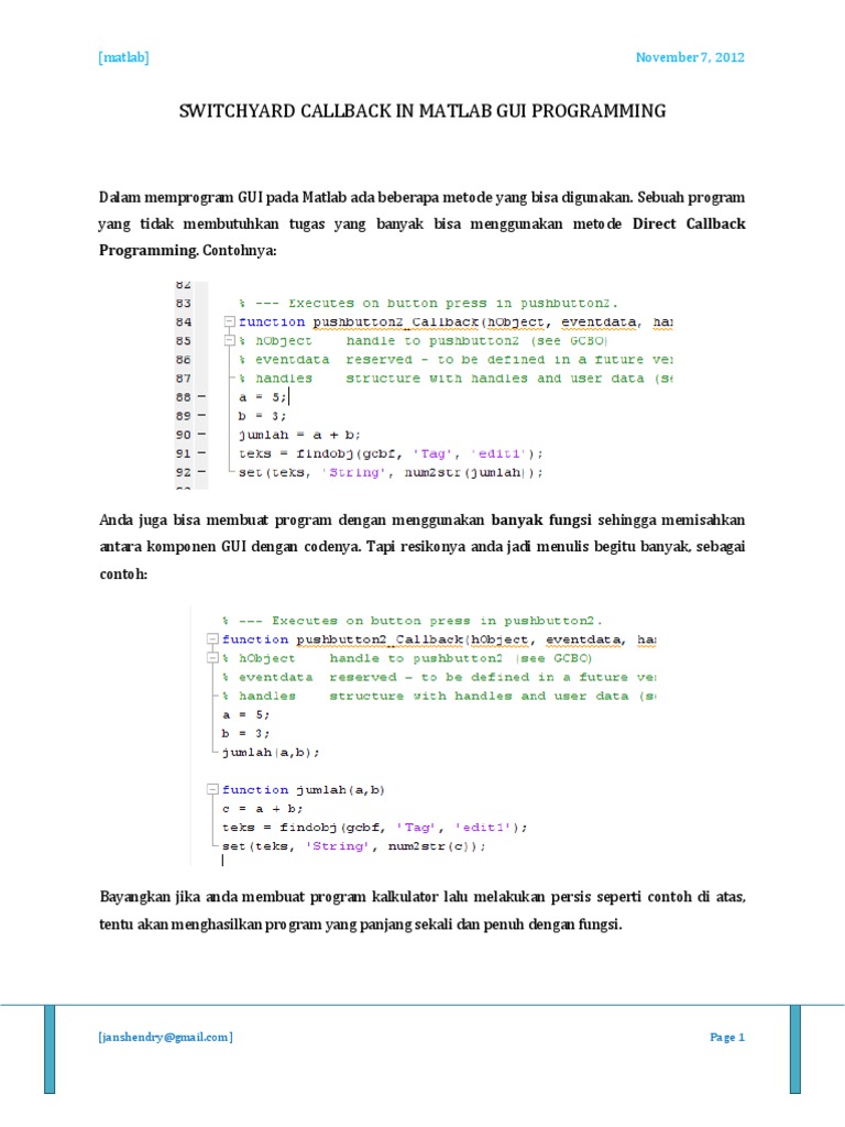 Switchyard Callback in Matlab GUI Programming PDF