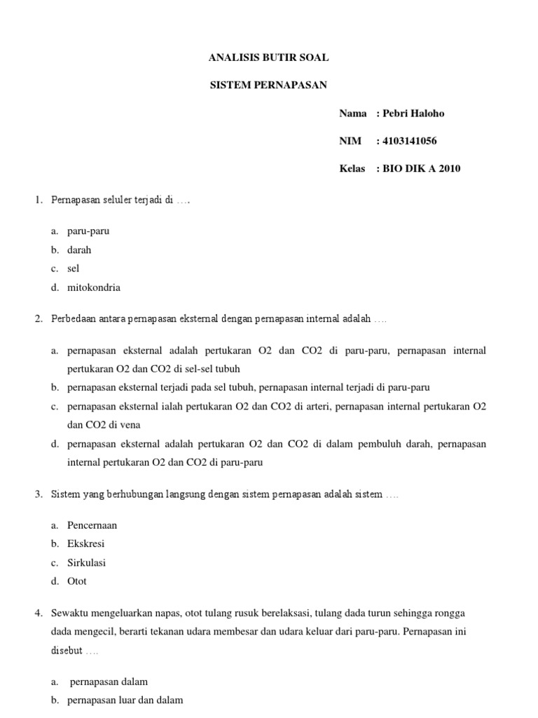 Analisis Butir Soal Sistem Pernapasan Nama