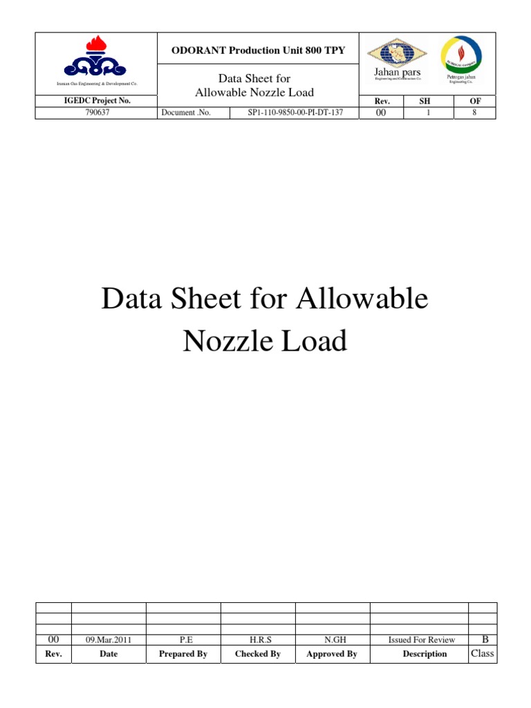Allowable Nozzle Loads Data Sheet | PDF | Hvac | Engineering