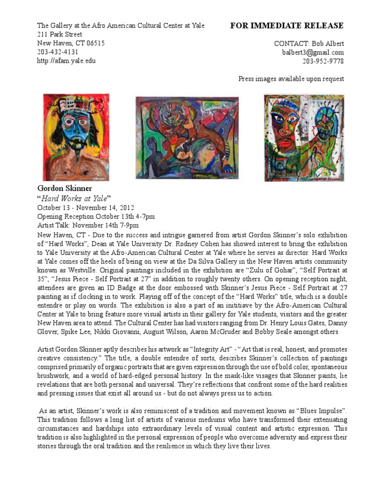 Gordon Skinner Hard Works at Yale Solo Art Exhibition Press Release