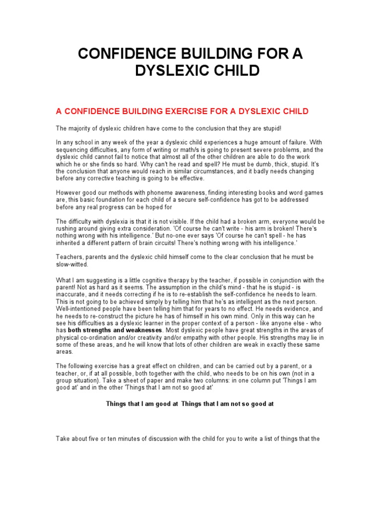 Boosting Confidence in Dyslexic Kids | PDF | Dyslexia | Cognition