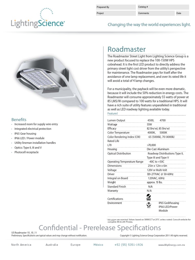 Roadmaster Ficha Tecnica | PDF | Light Emitting Diode | Street Light