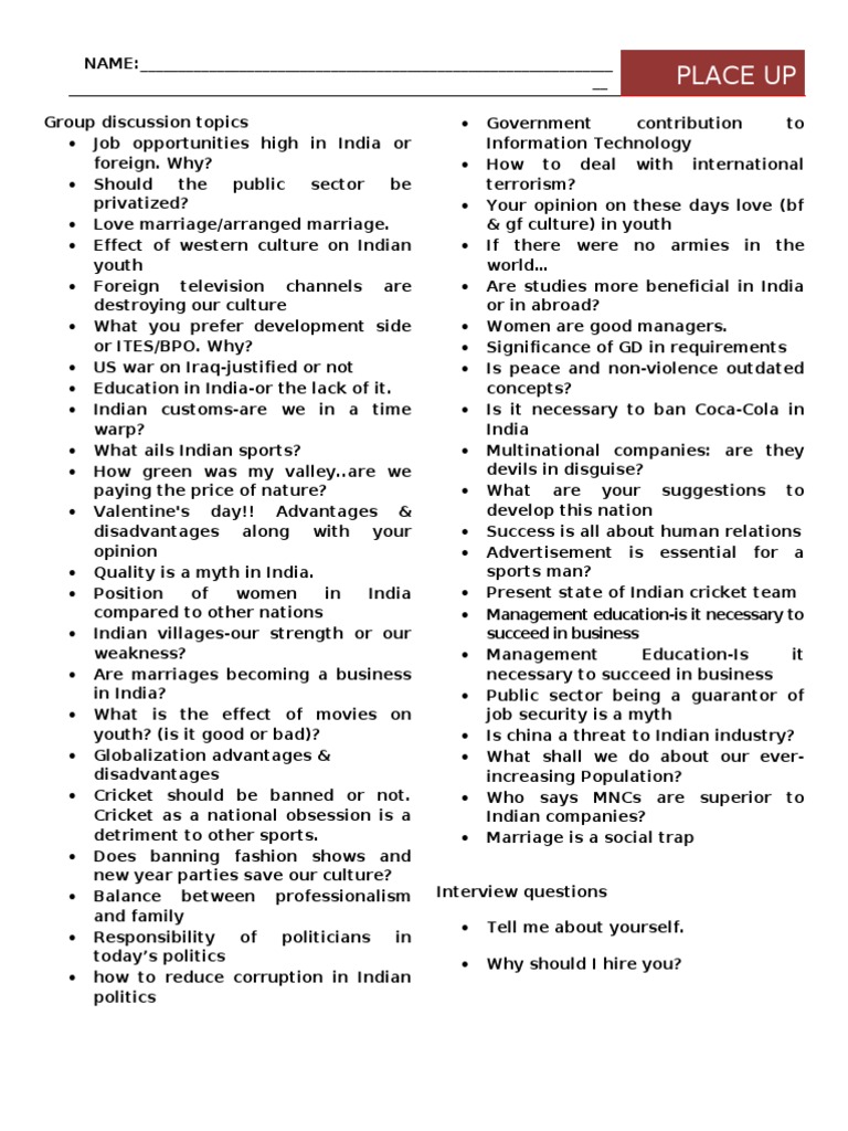 Group Discussion Topics for Interviews | PDF | Outsourcing | Employment