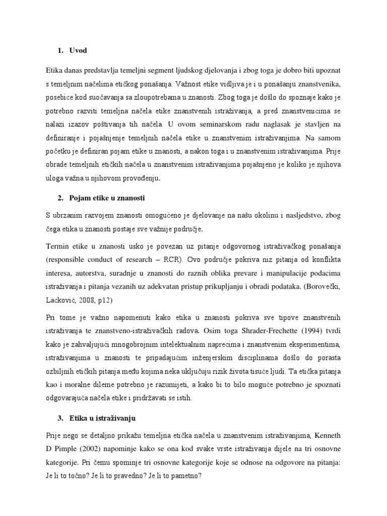 Temeljna načela etike u znanstvenim istraživanjima | PDF