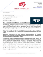 China Canada FIPA - Chiefs of Ontario Letter to China's Ambassador - Nov 5, 2012