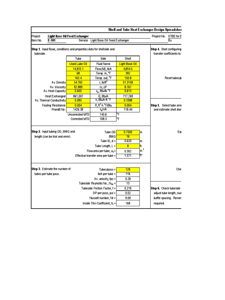 Shell and Tube Heat Exchanger Spreadsheet Heat Exchanger Continuum