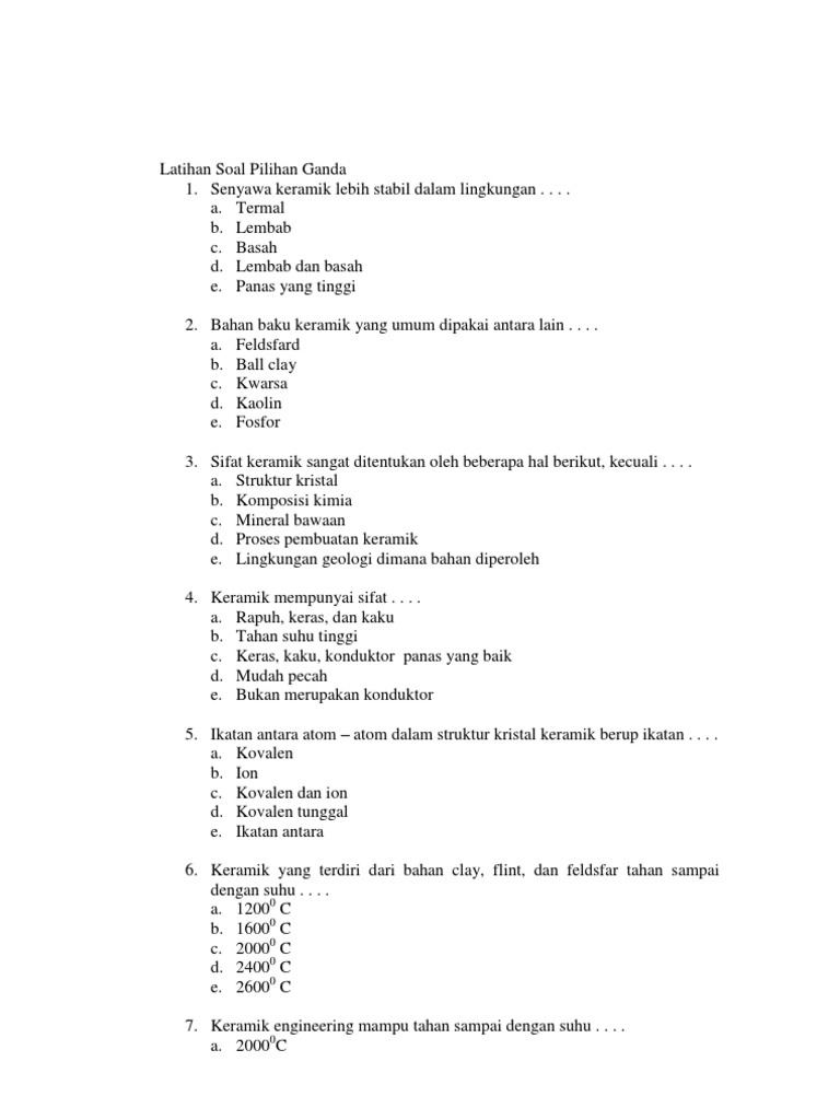 Latihan Soal Pilihan Ganda