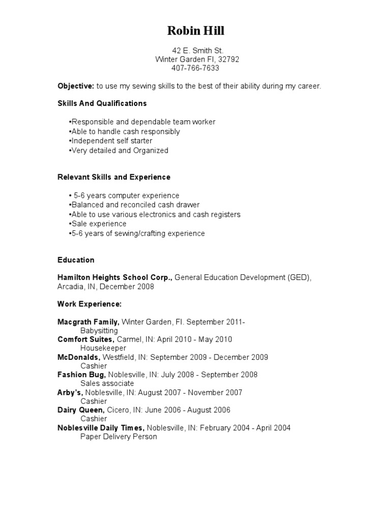 Robin Hill Resume | PDF