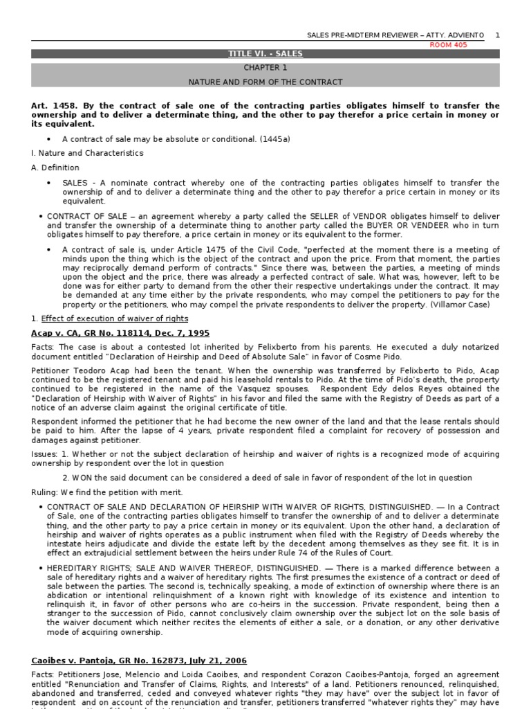 Sales Reviewer | PDF | Consideration | Offer And Acceptance