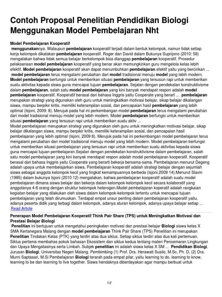 Contoh Proposal Penelitian Pendidikan Biologi Menggunakan