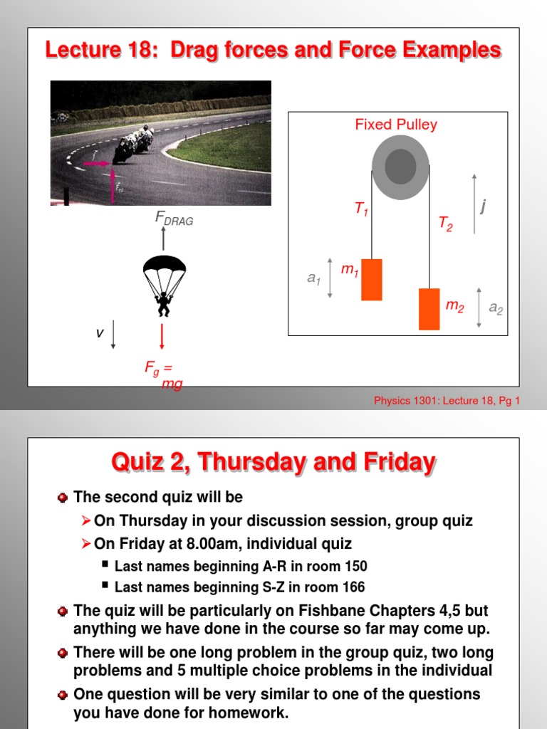 Drag Forces and Dynamics in Physics 1301 | PDF | Tension (Physics ...