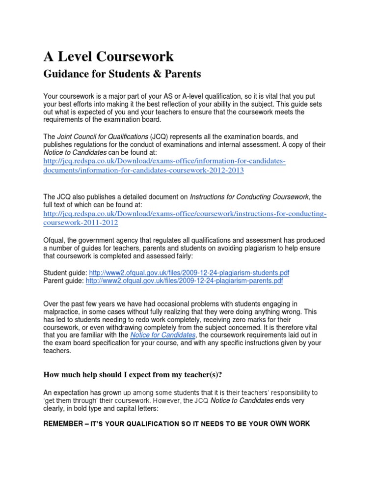 A Level Coursework Guidance | PDF | Gce Advanced Level (United Kingdom ...
