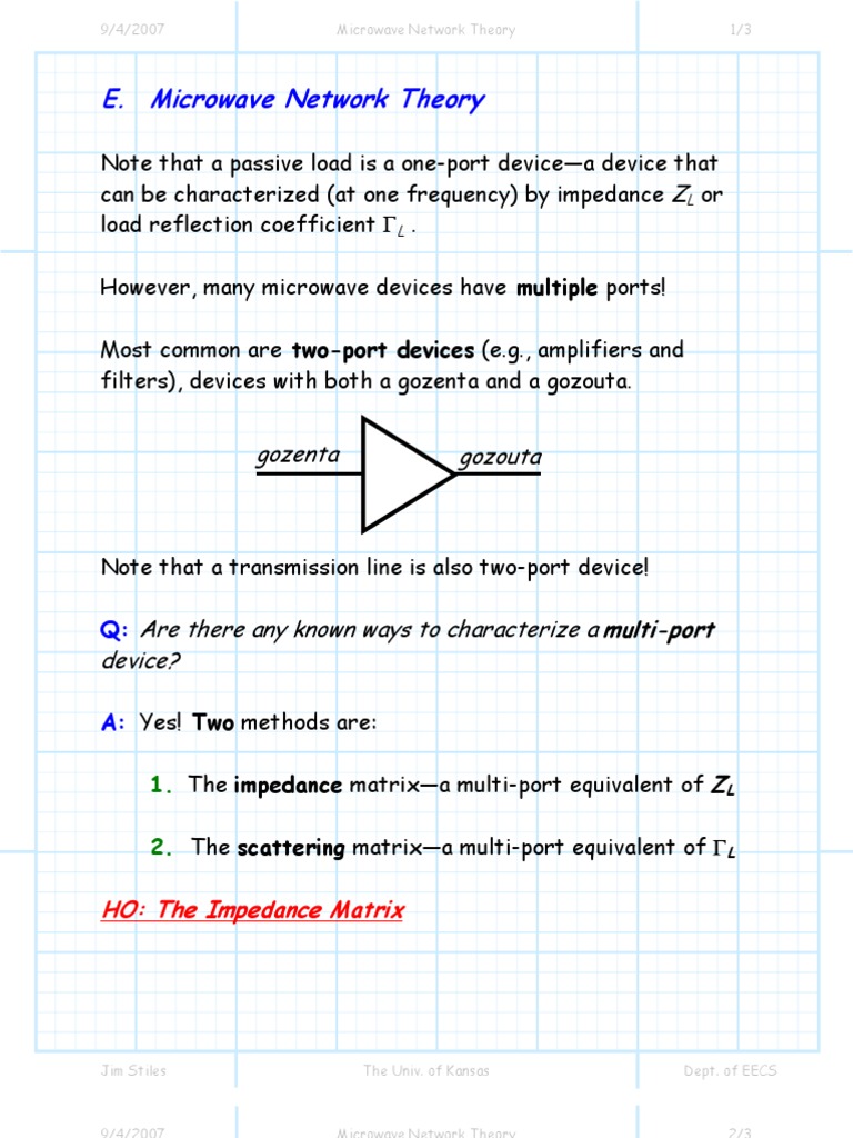Microwave Network Theory Electrical Impedance Electricity