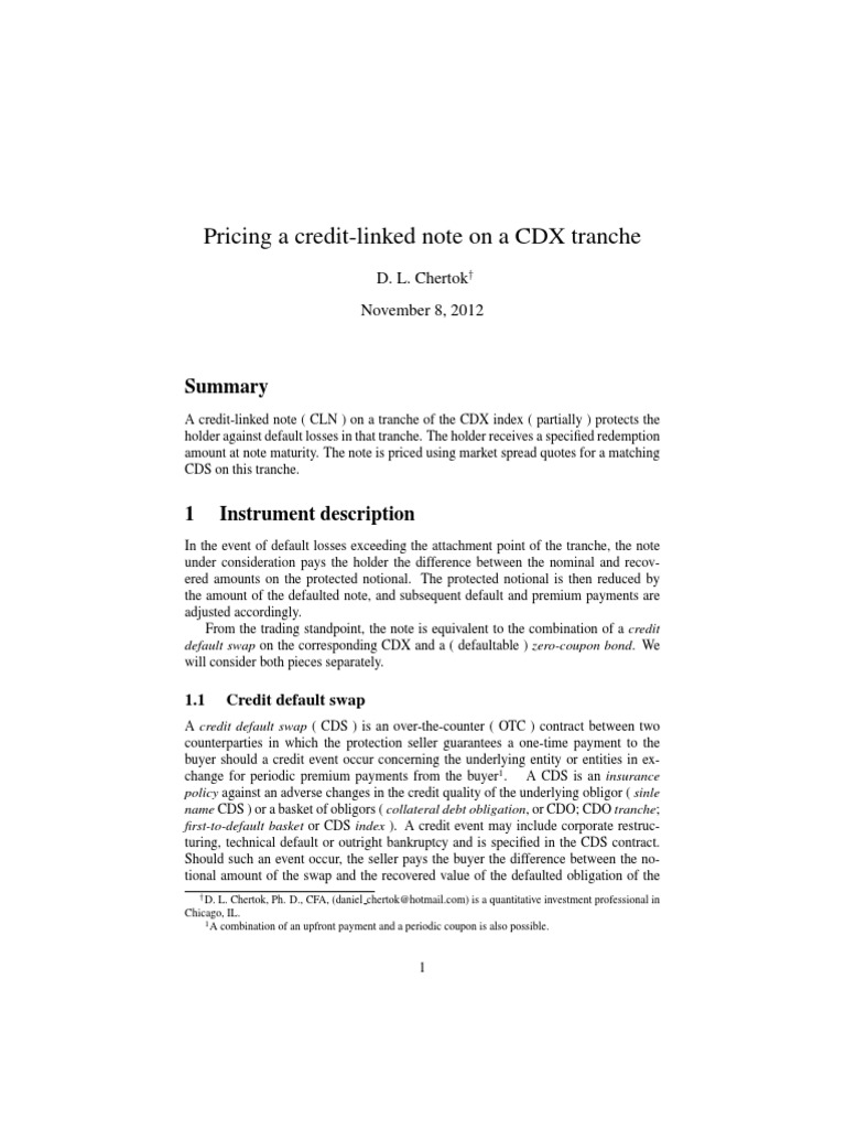 Pricing Credit-Linked Notes on CDX | PDF | Credit Default Swap | Swap ...