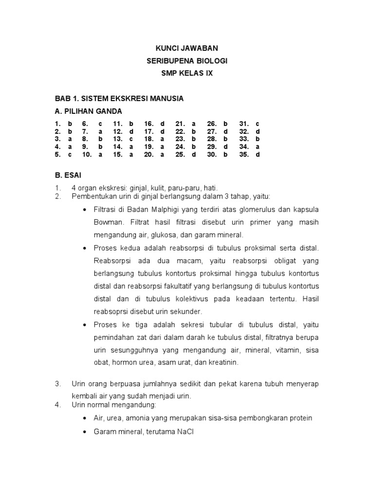 Soal Sistem Ekskresi Kelas 9 Ktsp