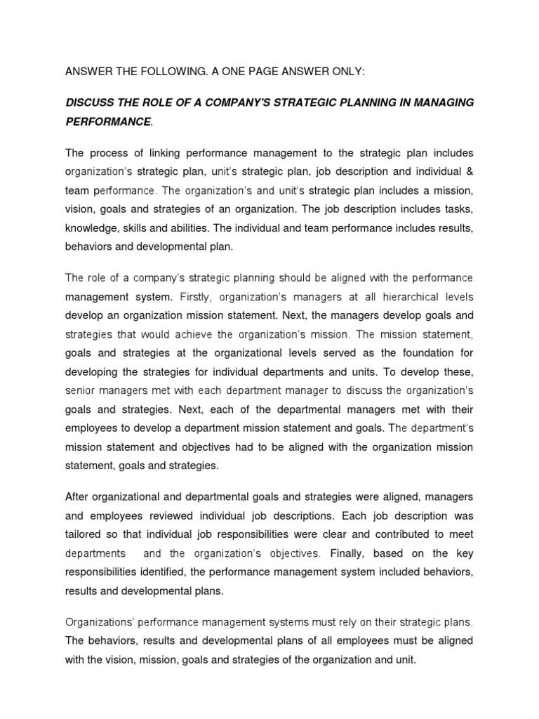 Strategic Planning's Impact on Performance Management | PDF