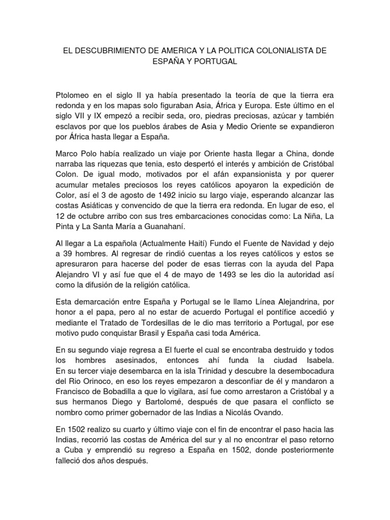 EL DESCUBRIMIENTO DE AMERICA Y LA POLITICA COLONIALISTA DE ESPAÑA Y PORTUGAL PDF