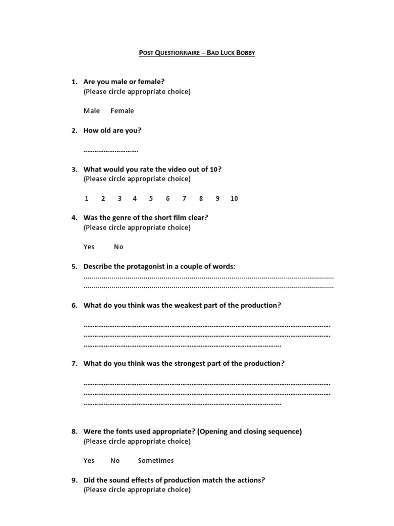 Post Questionnaire 1
